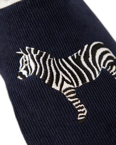 Unisex Navy Embroidered Zebra Corduroy Dome Slippers